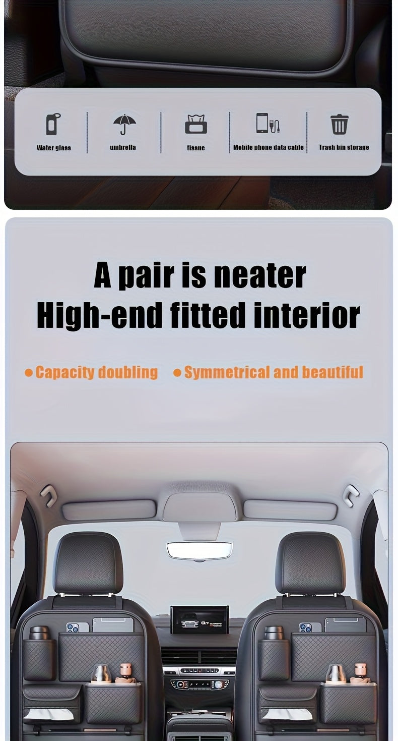 [2025 New PU Leather Car Bag] Universal Fit PU Leather Car Seat Back Organizer Bag | Multi-Layer Storage for Bottles, Tablets, Laptops & Accessories, Black, 2025 New | Stylish Car Organizer