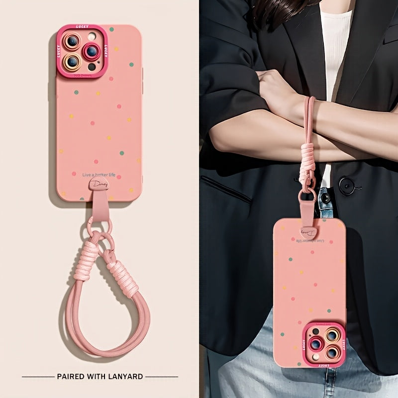 Full screen color dots are suitable for iPhone 17 Promax phone case, new 15 friend models, 16pro handheld Apple 14 Promax premium protective case with hanging rope 17 Pro soft case, Women's autumn and winter