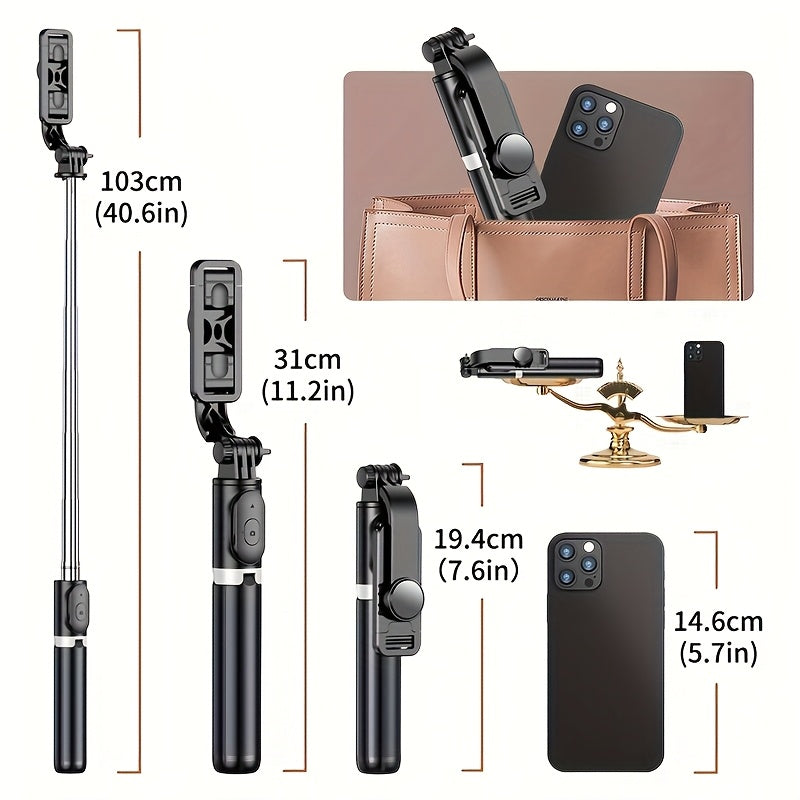 40 Inch Retractable Selfie Stick Professional Floor Tripod For Live Streaming, With Wireless Remote, 360° Rotation, Stable Anti-shake Design. Ideal For Travel Vlogs & Outdoor Live Streaming. Compatible With for iphone/Androi