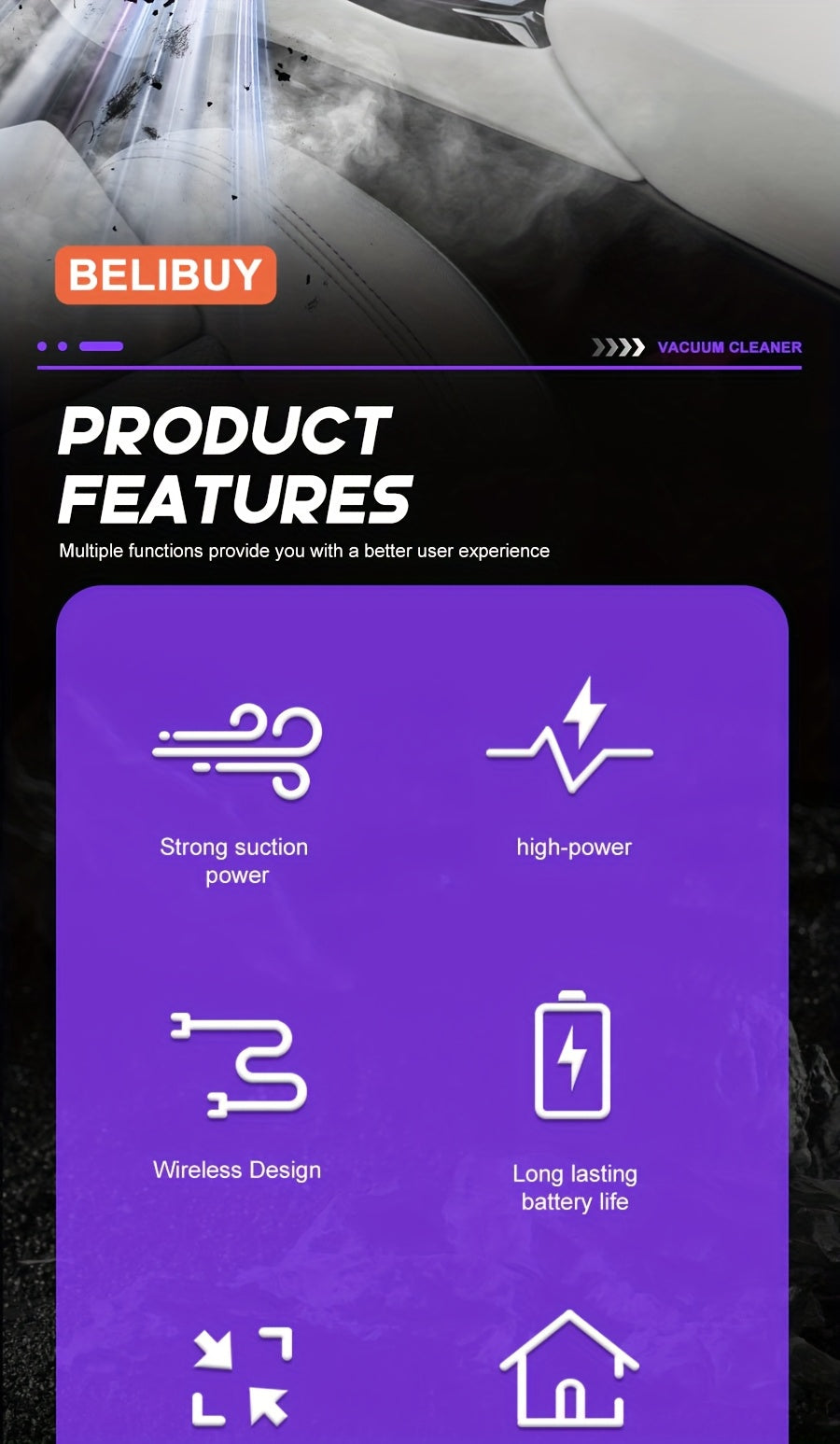 [Super Powerful Cordless Vacuum] BELIBUY 200W Super Powerful Cordless Handheld Vacuum Cleaner | 3KPa Suction, Portable Lightweight Design with Integrated Blower & Crevice Tool, Rechargeable Battery, USB Charging for Home & Ca