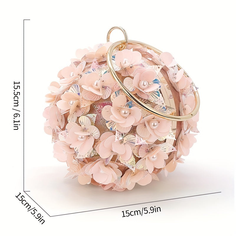 Sparkling Rose Golden Clutch Bag, Rhinestone Flower Design, Elegant Evening Handbag For Women, Party Dress Accessories