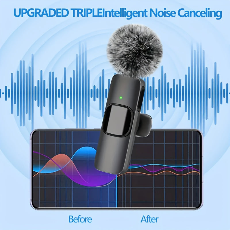 [Wireless Lavalier Microphone] Wireless Lavalier Microphone System | One-Key Recording, Clip Design, USB Type-C, for Live Streaming, Outdoor Video, Gaming