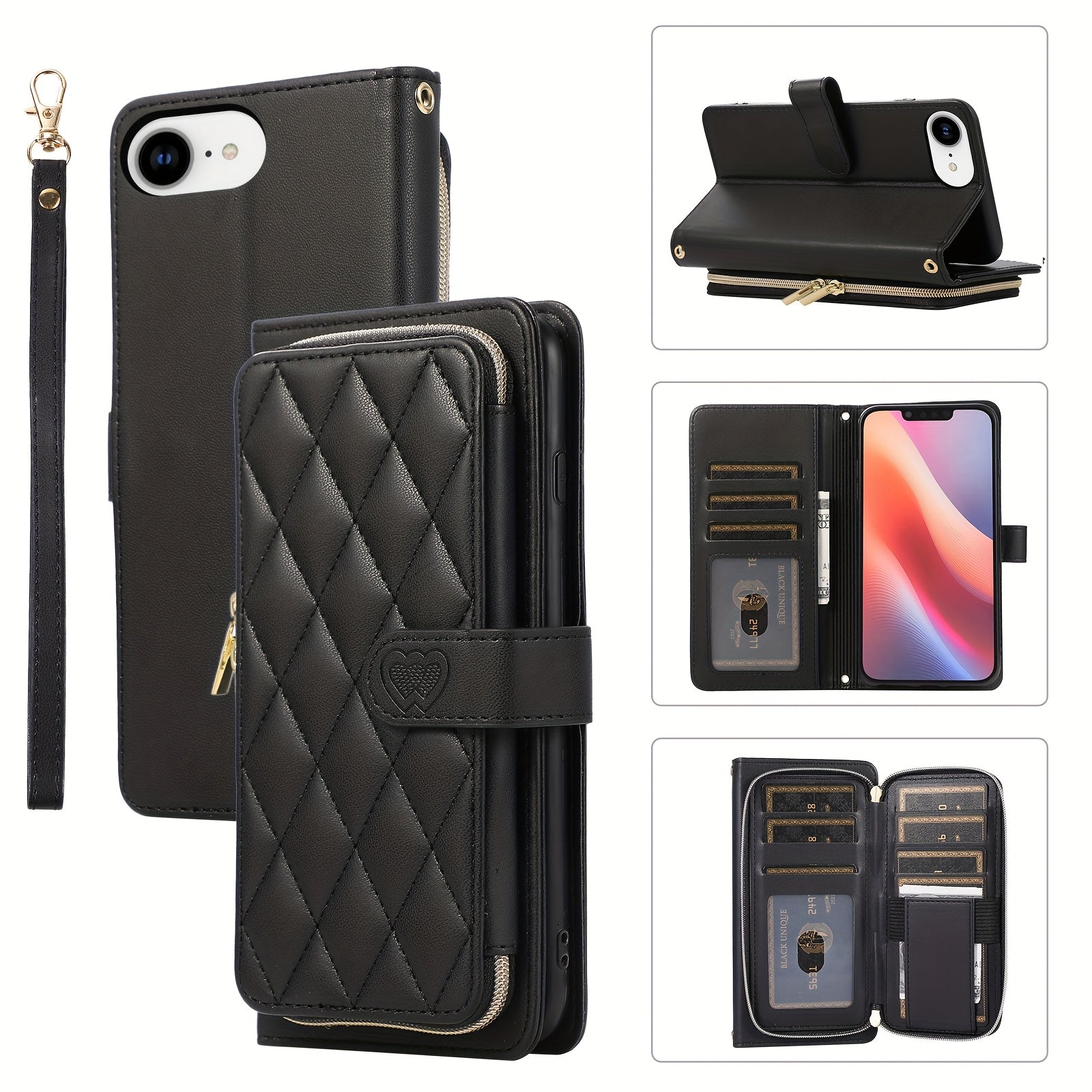 Crossbody Wallet Case Designed for Iphone 16E, 16, 15, 14, 13, 12, 11 Pro Max, 7, 8 Plus, SE 2020, And SE 2022, Featuring a Zippered Handbag Style, Flip Cover, Kickstand Folio, Card Slots, Wrist Strap, And Lanyard for The for