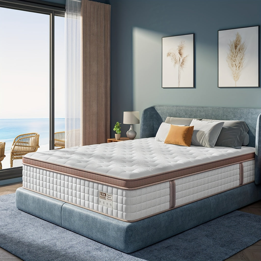 Queen King Hybrid Memory Foam Mattress 12 Inch & 14 Inch - Plush Hybrid Mattress In A Box Individual Pocket Springs For Motion Isolation, Great For Restful Nights, Suitable For Bedroom