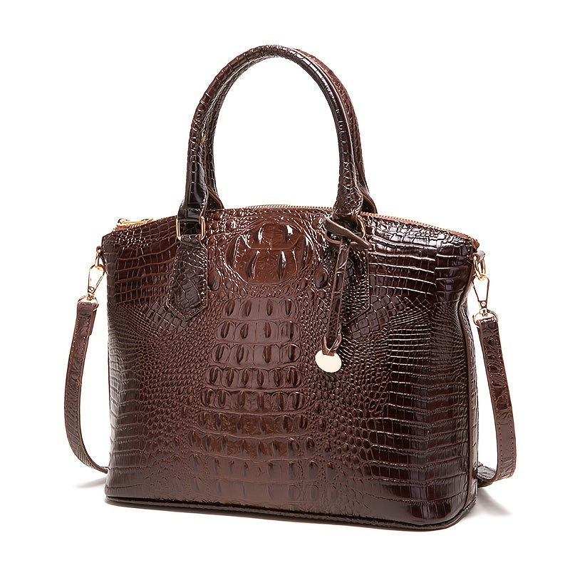 Luxurious crocodile patterned with three-dimensional pattern / metal round buckle decoration / dual handles and adjustable shoulder strap design / large capacity to meet the needs of commuting, business, and travel scenarios
