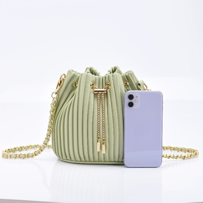 [Versatile Purse, Chic Design] Women's Shoulder Bag with Detachable Chain Strap - Elegant Synthetic Purse, Drawstring Closure, for Everyday, Formal, Party - Available in Beige, Gray, Pink, Green, White, Purple, Black - Women'