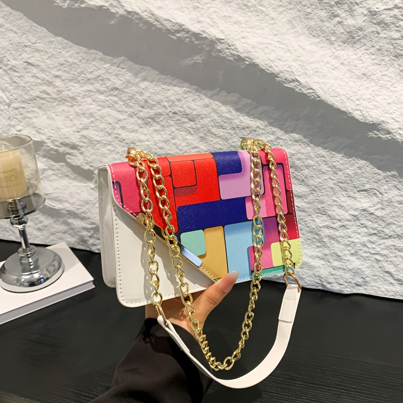 [Lightweight Shoulder Bag] Lightweight Magnetic Closure Color Block Shoulder Bag for Girls | Fashionable Casual Style, Artificial Leather, No Wash, Adjustable Strap, Unlined, Perfect for Outings