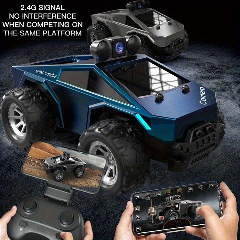 1/28 Scale FPV RC Truck with Camera & Live Video, 2.4GHz Remote Control Car with FPV Goggles-like View, Alloy-Body Style (Plastic), Anti-Interference System, 2-Speed Modes & Flashing Lights - Controlled for Boys & Adults (Gif