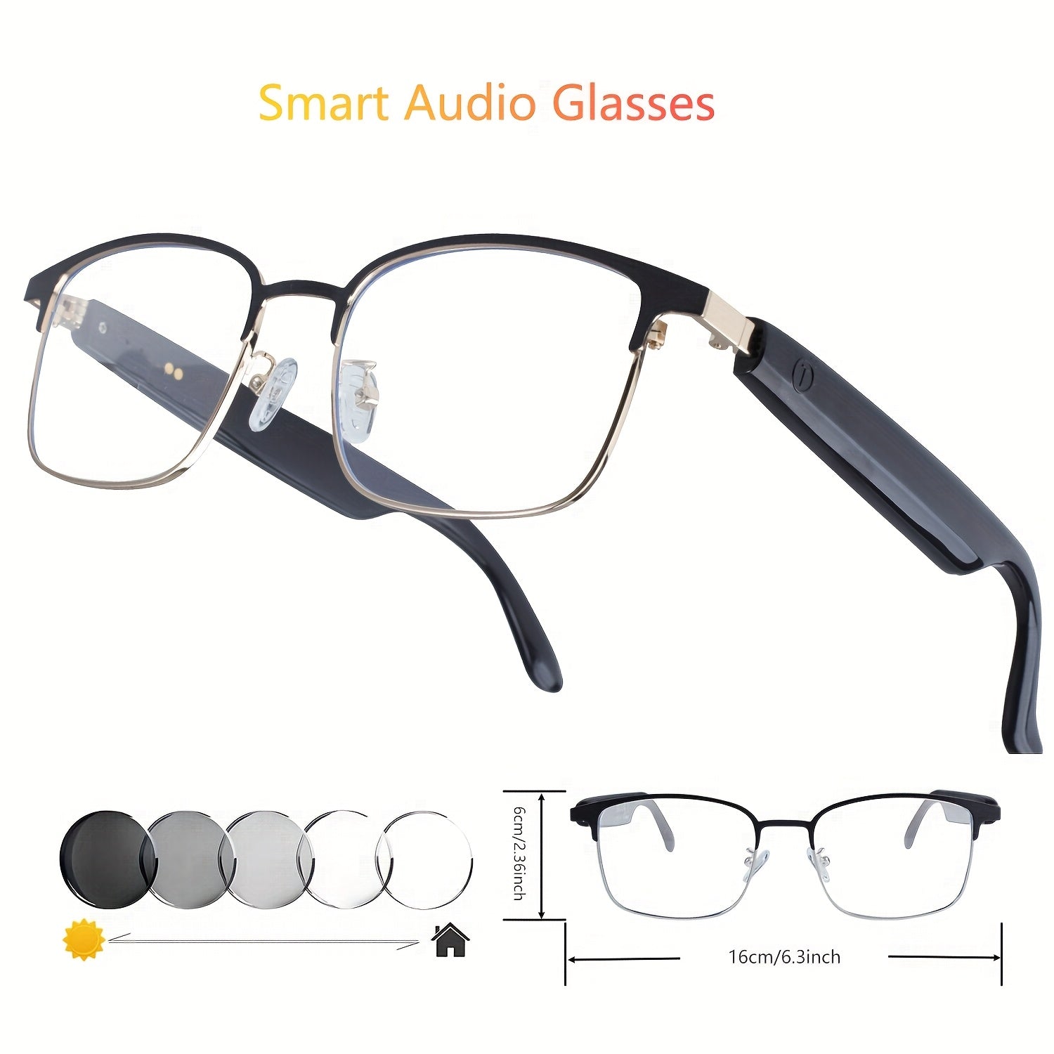 [Smart Glasses] 2025 Smart Glasses with Auto-Dimming & Auto-Focusing, Wireless, Anti-Blue Light Lens, AI Voice Assistant, Music/Call, Magnetic Charging, Compatible with Smartphone/Tablet - Smart Glasses for Men & Women, Ideal