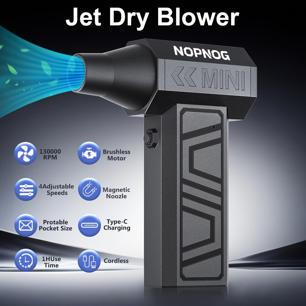 Electric Air Duster, 4-Speed Adjustable 130000RPM Turbo Jet Fan Cleaning Blower Tool, Type-C USB Rechargeable, with 5 Outlet Nozzles, Suitable for Car, Home, Computer, Keyboard, Outdoor