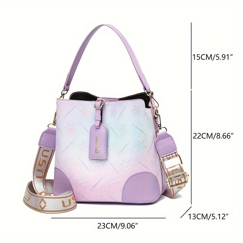 [Trendy Bucket Bag] Trendy Ombre Bucket Bag | Letter Print Handbag, Fashion Buckle Decor, Women's Every Day Purses