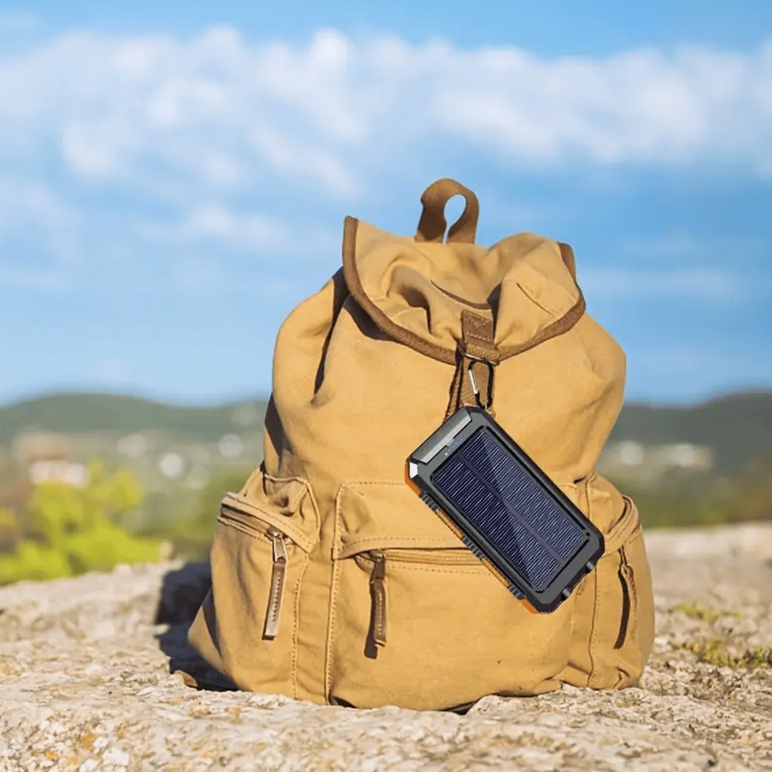 Portable Solar Mobile Phone Charger, Camping External Battery Charger for Mobile Phones, 2 USB/ LED Flashlights with Compass for Outdoor Activities, Portable Solar Power Bank, Solar Battery, Portable Charger Power Bank, Solar