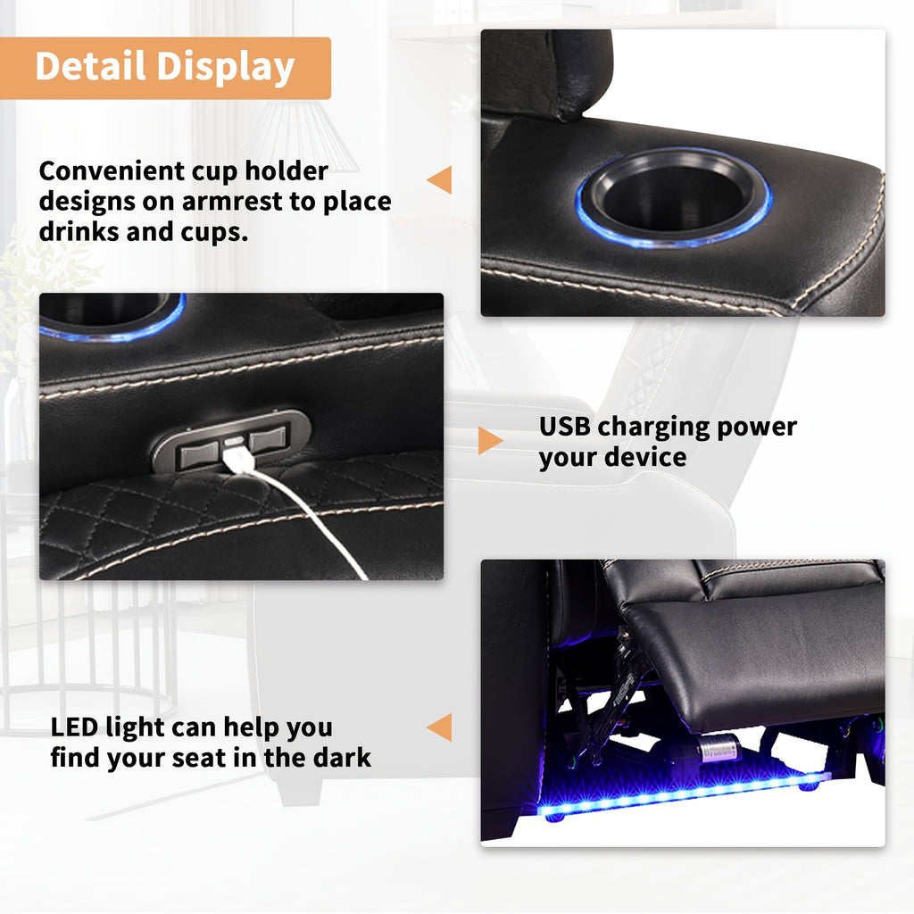 Men's Luxury Electric Recliner Chair, Heavy-Duty Metal Frame, Plush Leather-like Upholstery, Dual-Motor Lift & Recline, USB Ports & Cup Holders, Hidden Storage Armrests, Headrest Adjustment, for Home Theater Seating