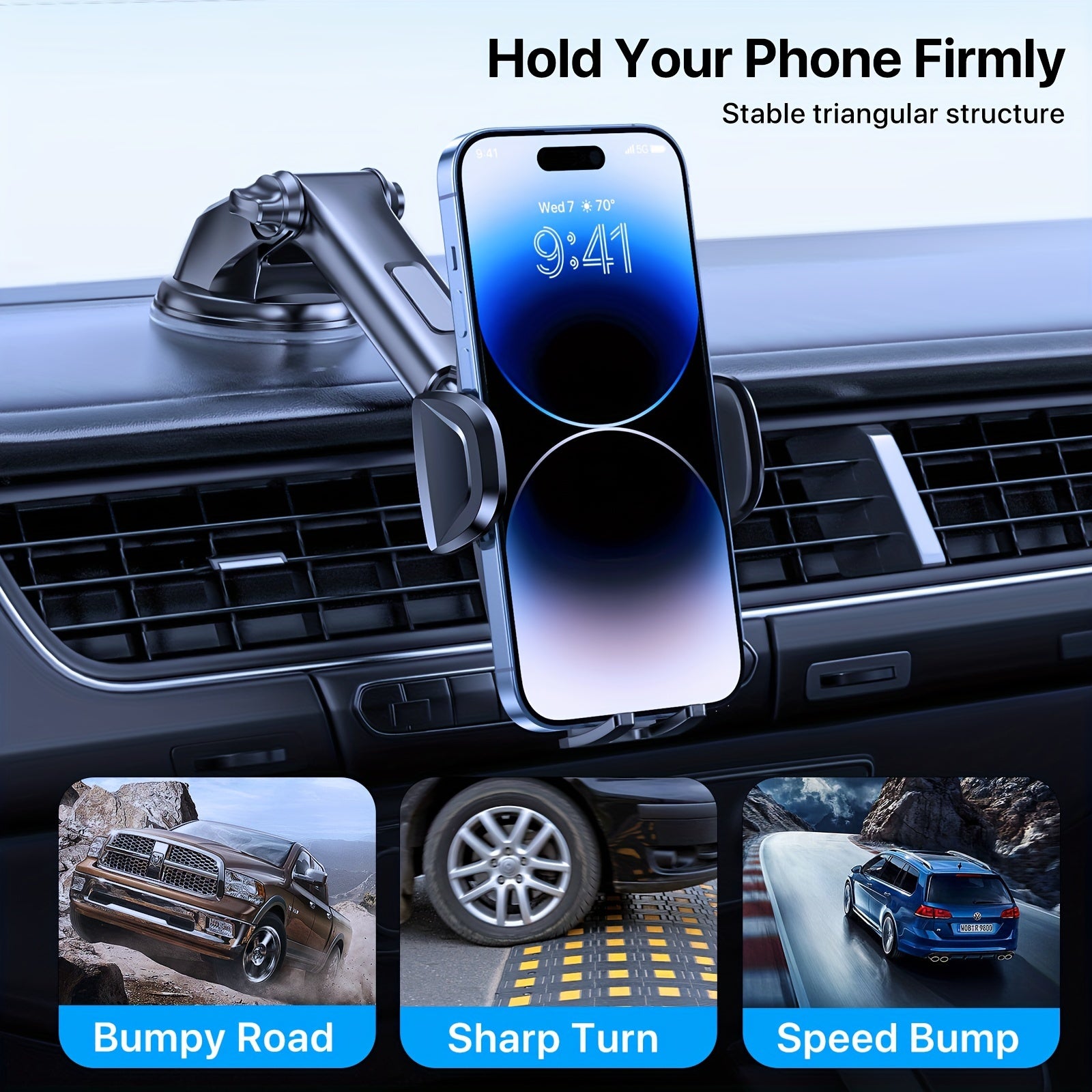 LOTUNY Car Phone Holder, Universal Hands-Free Phone Holders for Your Car, 3-in-1 Phone Mount for CarAir Vent Compatible with for iphone for samsung Google and All 4" to 7, 2" Phones