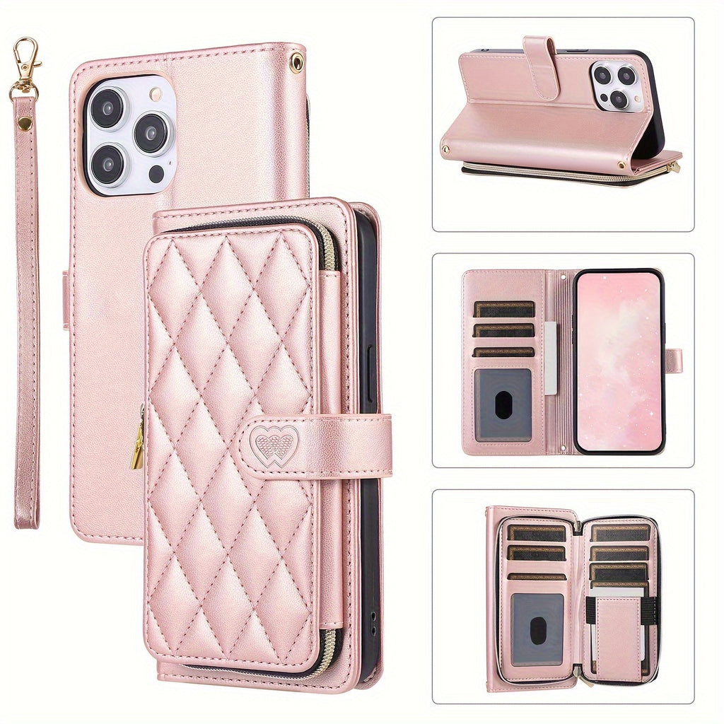 Crossbody Wallet Case Designed for Iphone 16E, 16, 15, 14, 13, 12, 11 Pro Max, 7, 8 Plus, SE 2020, And SE 2022, Featuring a Zippered Handbag Style, Flip Cover, Kickstand Folio, Card Slots, Wrist Strap, And Lanyard for The for