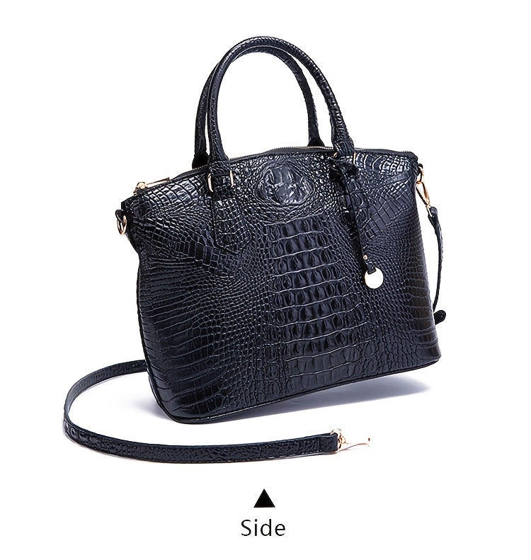 Luxurious crocodile patterned with three-dimensional pattern / metal round buckle decoration / dual handles and adjustable shoulder strap design / large capacity to meet the needs of commuting, business, and travel scenarios