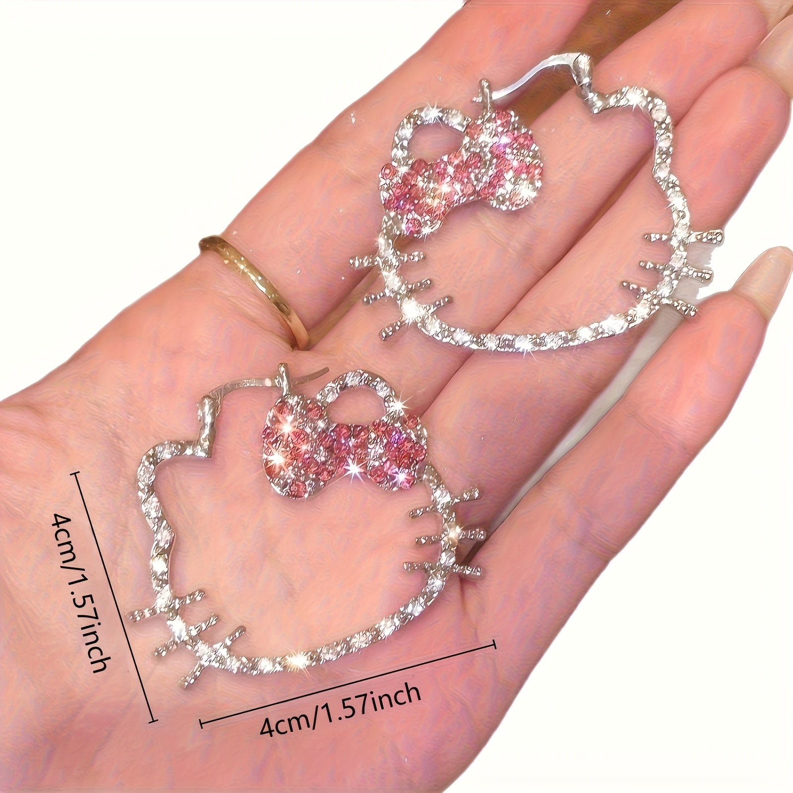 Official Sanrio Jewelry 1 Pair Fashion Sweet Vintage Kitty Cat Hoop Exaggerated Earrings, Cute Earrings, New Versatile Exaggerated Earrings, Great Birthday Gift Choice, Ideal for Valentine's Day and Christmas Holiday Gifts, f