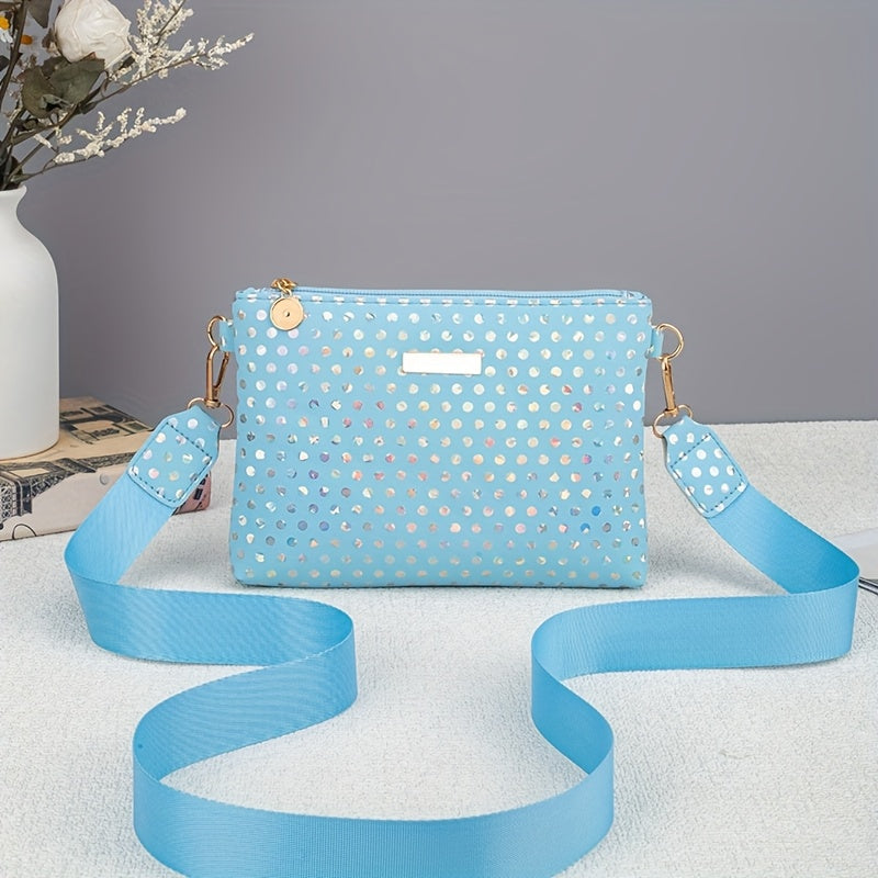 Stylish Polka Dot Crossbody Bag with Interchangeable Straps - Lightweight Durable Polyester, Golden-Tone Hardware, Multi-Color Options for Daily Commute, Parties & Travel, Crossbody Purse, Party Accessories, Sleek Simple Desi
