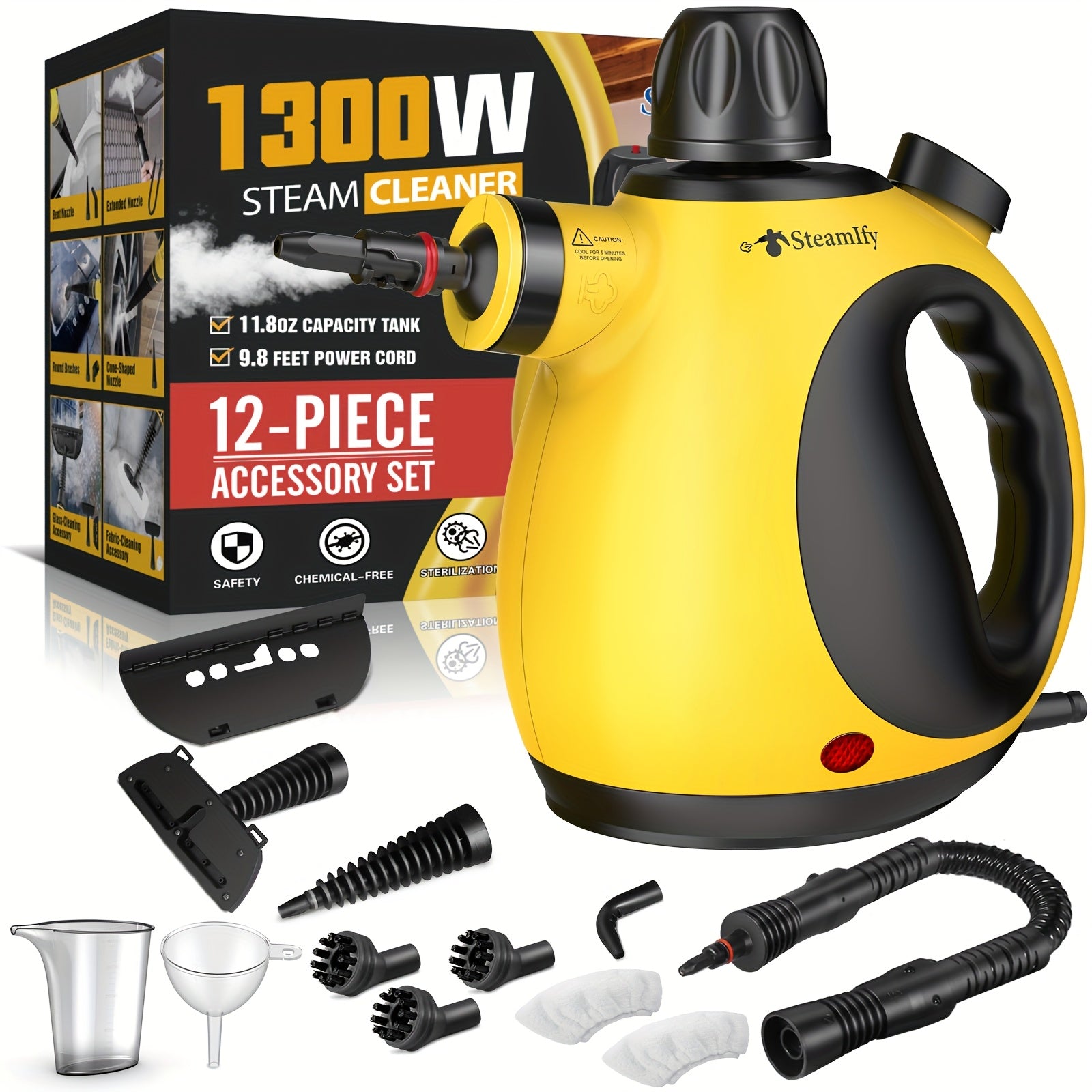 1Pc 1050W High-Power Portable Handheld Steam Cleaner Quick Heating, 12 Brush Heads For Versatile Cleaning In Kitchens, Bathrooms, Furniture & Cars - Us Plug, Large Capacity Water Tank, Steam Cleaner For Car