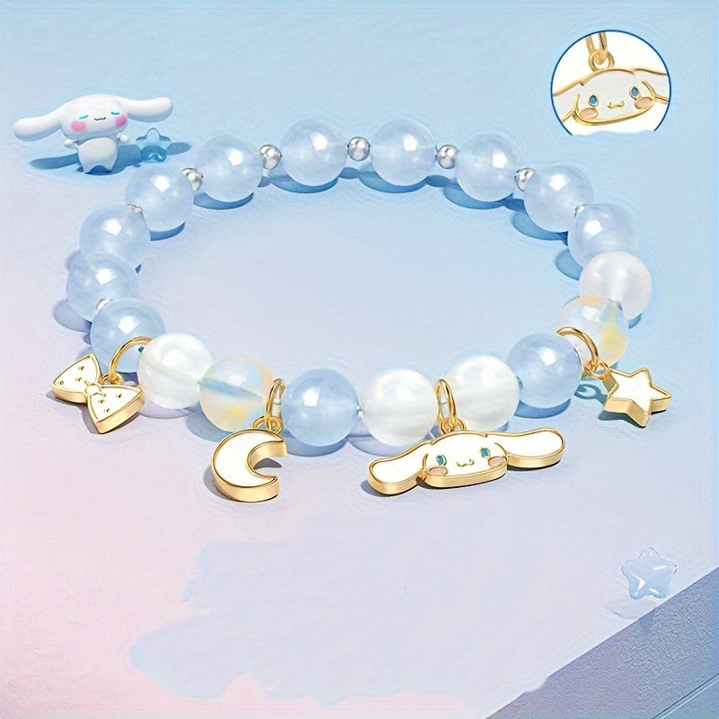 Sanrio Elegant for cinnamoroll Charm Bracelet with Moon & Stars Pendant - Women'S Alloy Fashion Ornament, Perfect Gift for Valentine'S Day, Daily Wear, All-Season Accessory, Valentine'S Day Gift|Playful Design|Durable Bracele