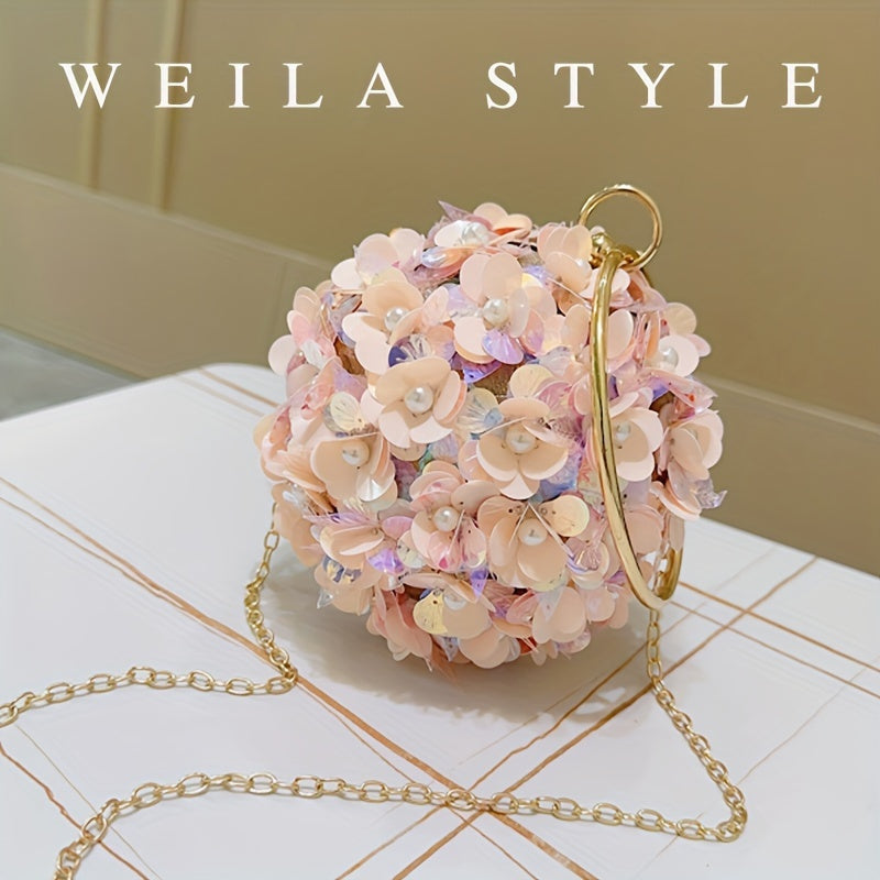 Sparkling Rose Golden Clutch Bag, Rhinestone Flower Design, Elegant Evening Handbag For Women, Party Dress Accessories