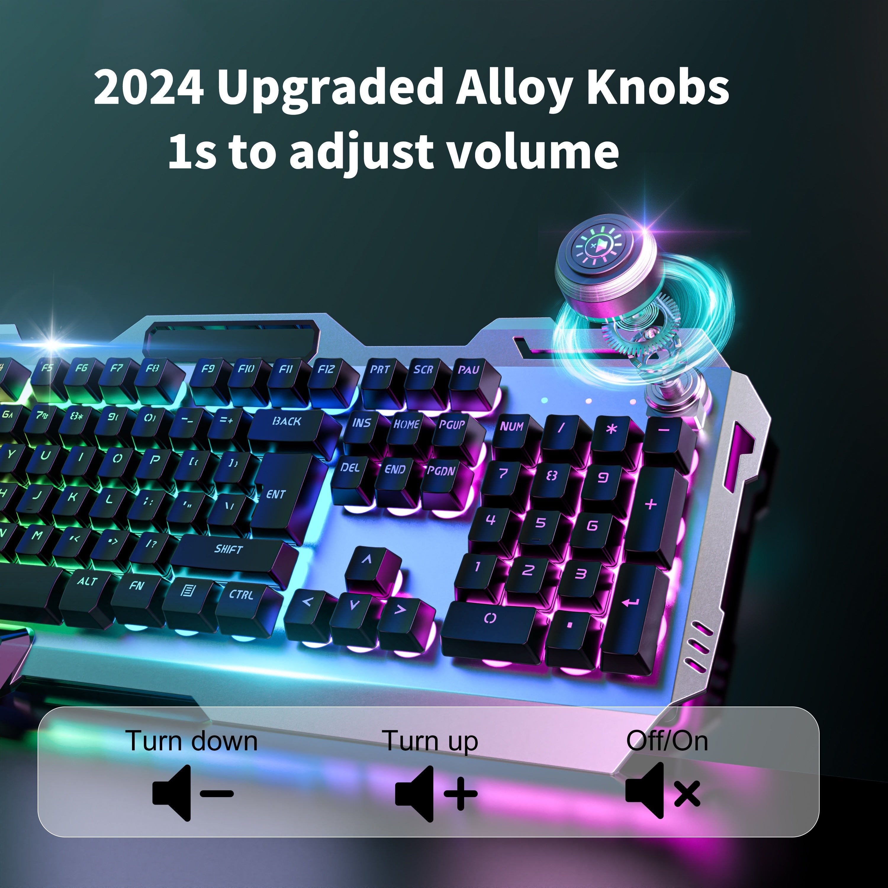 [EWEADN LED Gaming Keyboard] EWEADN 104 Keys LED Backlit Wired Gaming Keyboard - Ergonomic Silent Design, Adjustable Volume Knob, USB Powered, for Desktop & Notebook Computers, Office Accessories