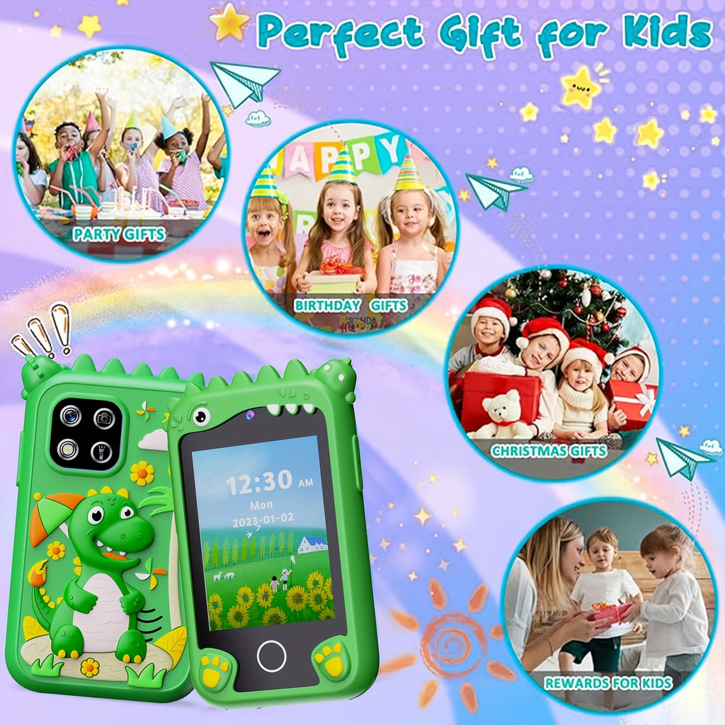[Birthday/Christmas Gift] Kids Smart Phone with Touchscreen & Dual - Educational Learning Tablet, Compatible with 8GB SD Card, Charging, Parental Control - Birthday/Christmas Gift for Boys & Girls Ages 3-10 - Green Dinosaur D