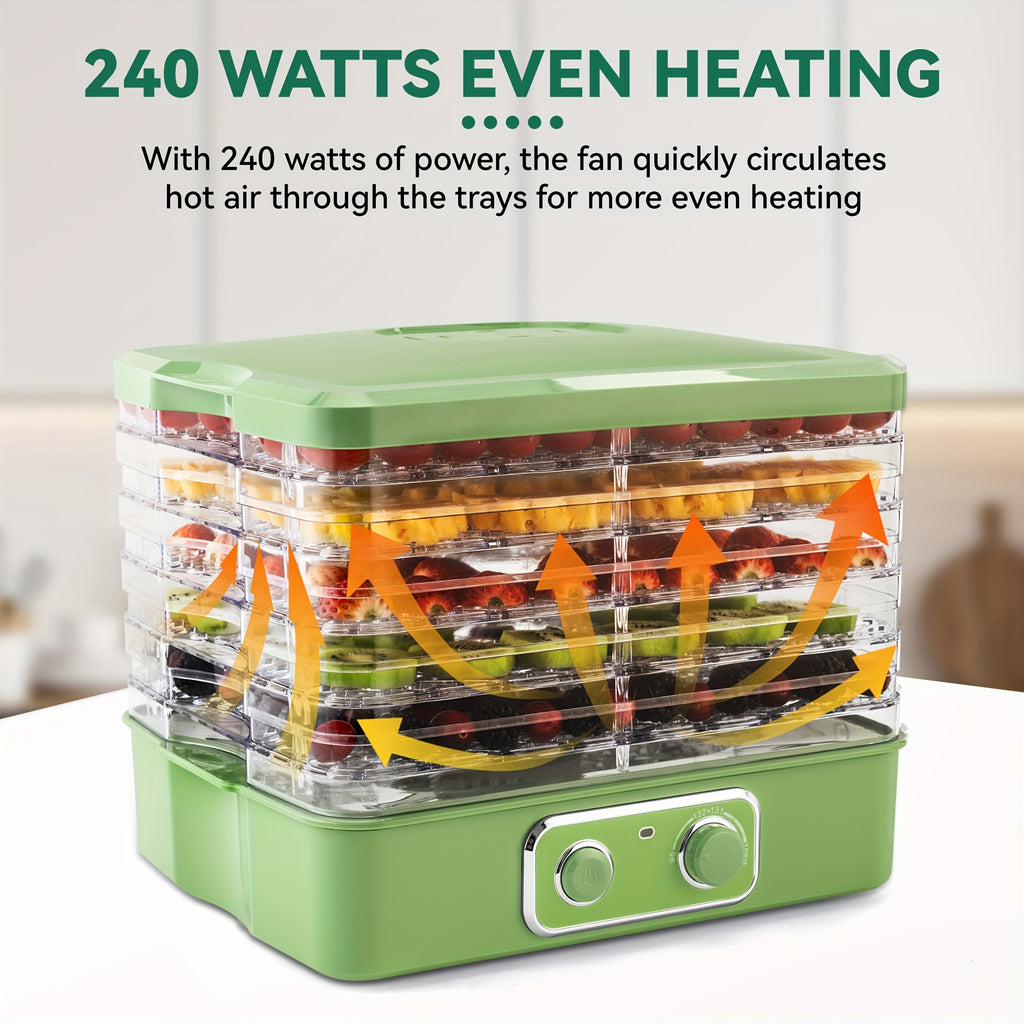 SUSTEAS Food Dehydrator For Jerky, 5-Tier BPA-Free Tray Dehydrator Machine, 240W Adjustable Temperature Control For Fruits, Meats, Veggies & More - Perfect Holiday Gift, Green