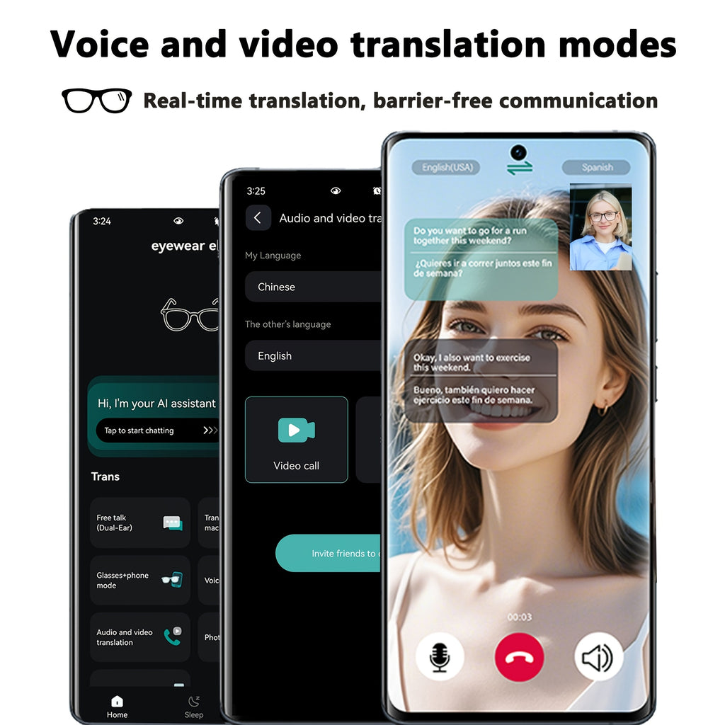 OICIIDO AI Smart Glasses, New Multifunctional Audio Glasses for Men and Women, Support Real-Time Translation for 160+ Languages and Video Translation, Equipped with Chat GPT System, Built-In Microphone and Speaker, HD Voice C