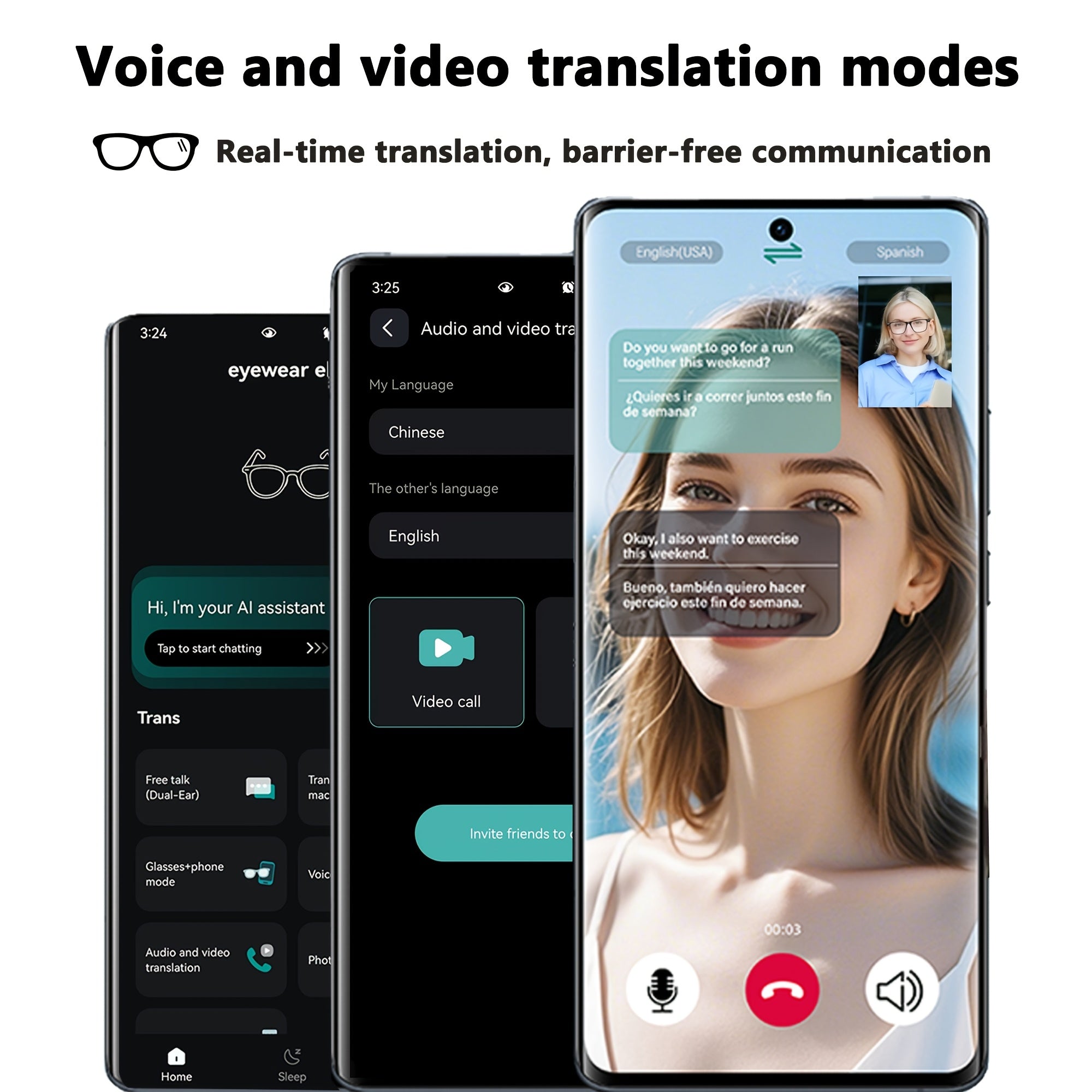 OICIIDO AI Smart Glasses, New Multifunctional Audio Glasses for Men and Women, Support Real-Time Translation for 160+ Languages and Video Translation, Equipped with Chat GPT System, Built-In Microphone and Speaker, HD Voice C