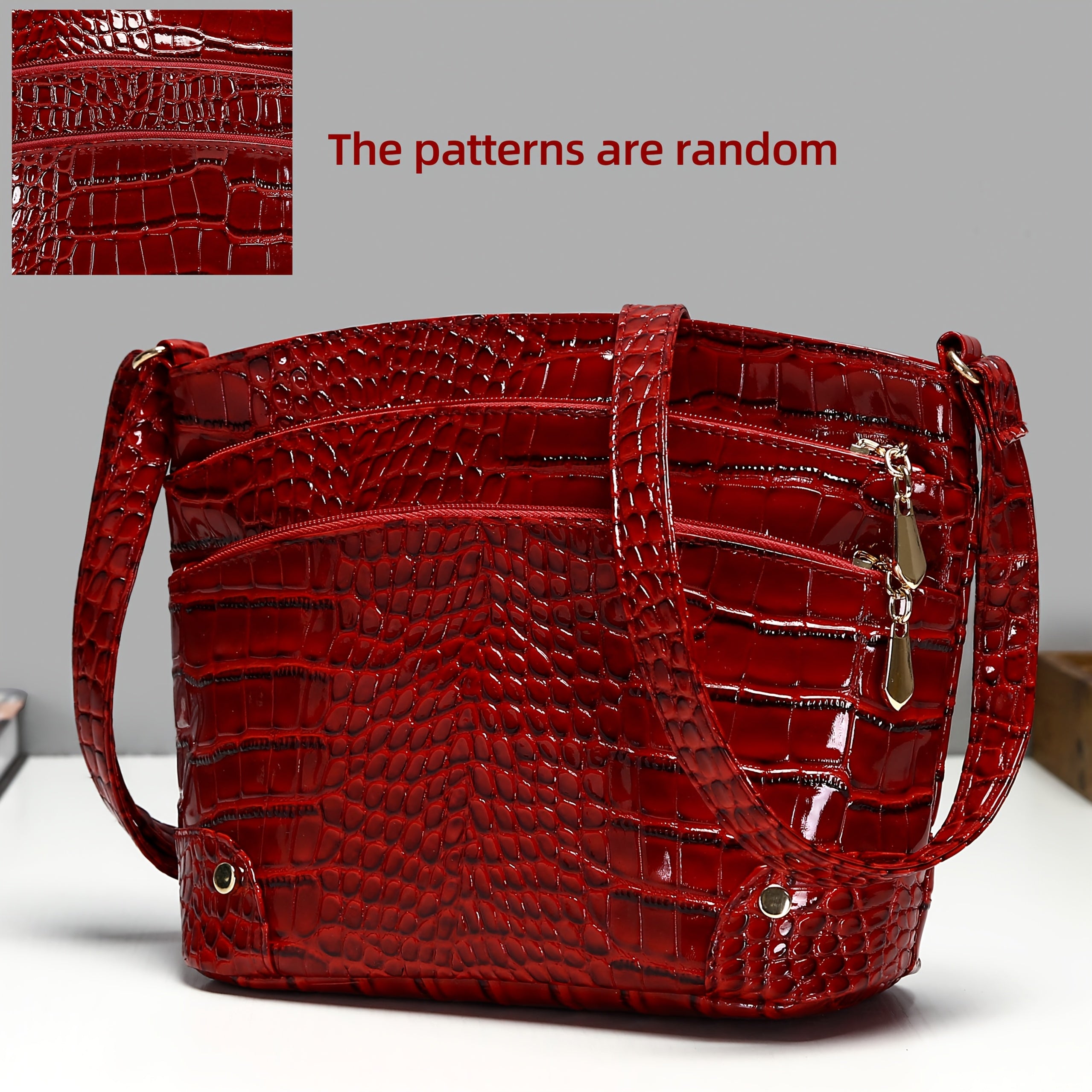 Shiny Crocodile Pattern Women'S Bag, PU Soft Shoulder Bag, Multi-Layer Crossbody Bag, Stylish And Versatile Large Capacity Bucket Bag.