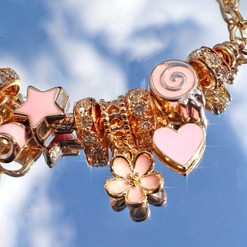 [1pc Rose Golden Charm Bracelet] 1pc Rose Golden-Plated Adjustable Charm Bracelet | Sparkling Artificial Crystal Accents, Ballet-Inspired Design for Valentine's Day, Mother's Day, Weddings & Special Occasions