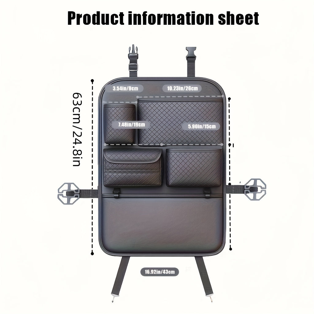 [2025 New PU Leather Car Bag] Universal Fit PU Leather Car Seat Back Organizer Bag | Multi-Layer Storage for Bottles, Tablets, Laptops & Accessories, Black, 2025 New | Stylish Car Organizer