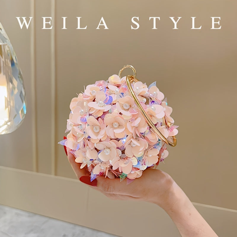 Sparkling Rose Golden Clutch Bag, Rhinestone Flower Design, Elegant Evening Handbag For Women, Party Dress Accessories