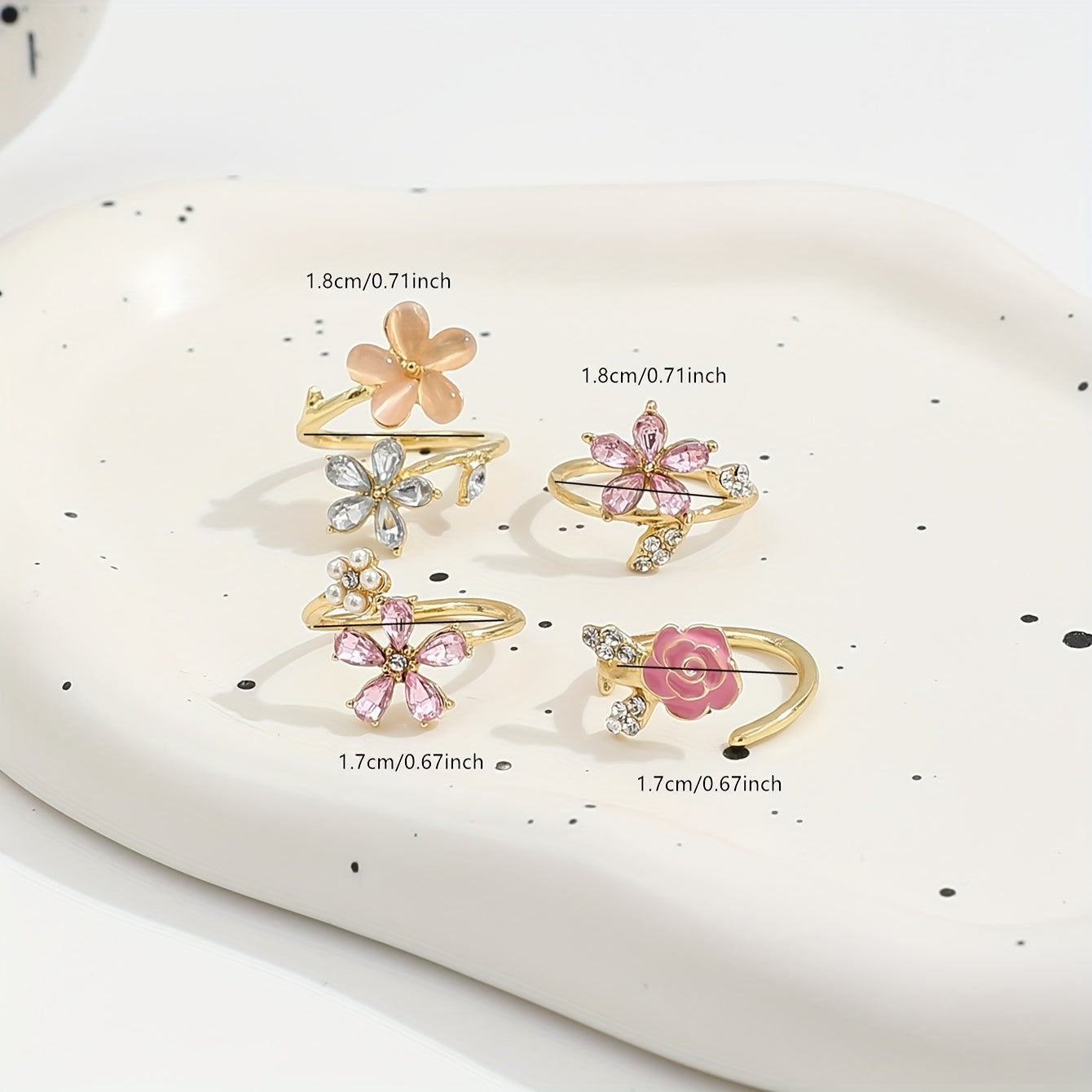 4pcs Set of Alloy Water Artificial Pearl Glazed Layered Rings. Fashionable Elegant Sexy Floral Pink Series, Water Artificial Pearl Sexy Flower Wedding