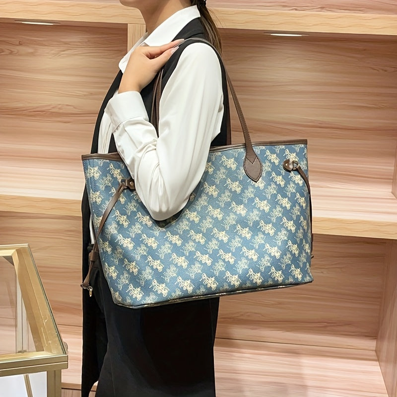 Elegant Floral Tote Bag with Red Interior, Large Capacity, Golden-Tone Hardware, And Detachable Shoulder Strap - Ideal for Daily Travel And Commuting, Travel Tote Bag | Floral Print Tote | Durable Handles, Tote Bag