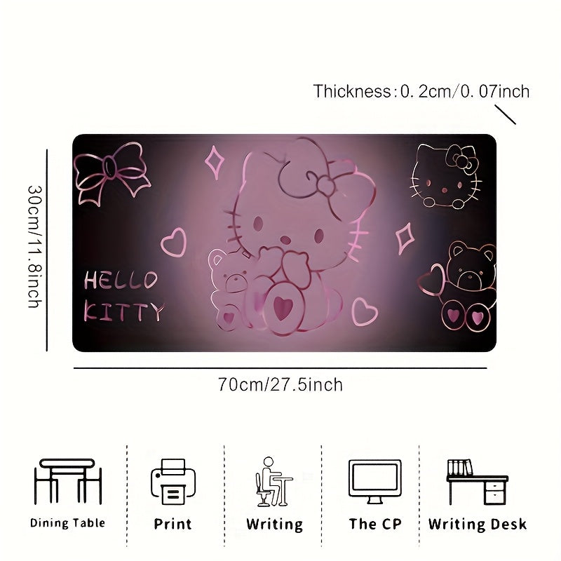 [Hello Kitty Mouse Pad] Sanrio Hello Kitty Large Gaming Mouse Pad & Desk Mat | Anti-Slip Washable Rubber Base, Stitched Edges, Cute Cartoon Design with Hearts & Stars for Office, Gaming, Workspace - Perfect Gift for Fans, Ani