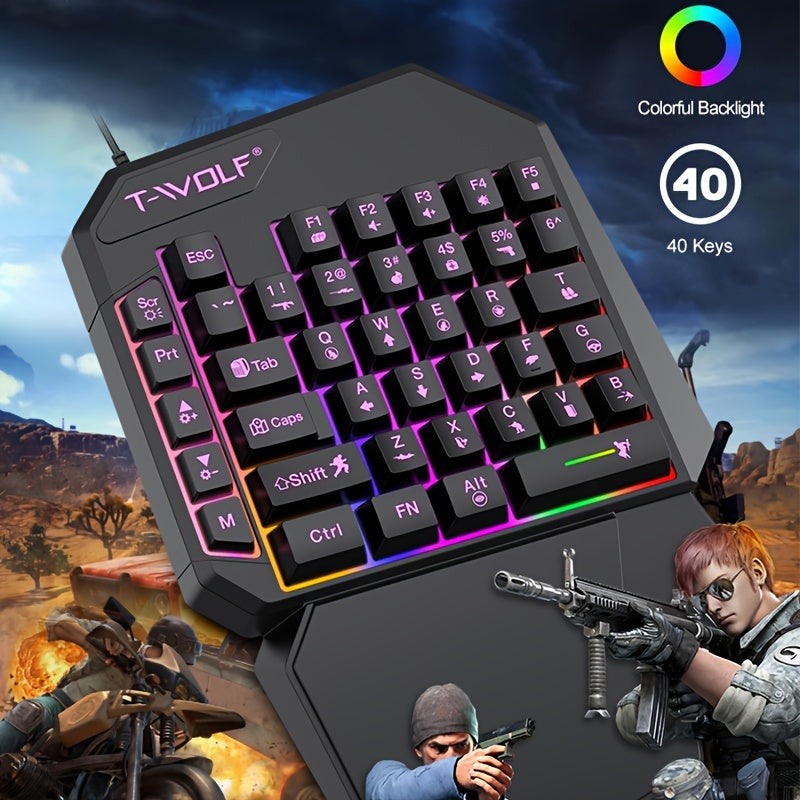ROORUNS Ergonomic Rainbow RGB Gaming Keyboard & Mouse Set - 40 Keys, Portable Mechanical Keyboard with Adjustable 6-Button Mouse, No Batteries Needed, USB Power, Ideal for PC Gaming, Gaming Accessories | Ergonomic Keyboard |
