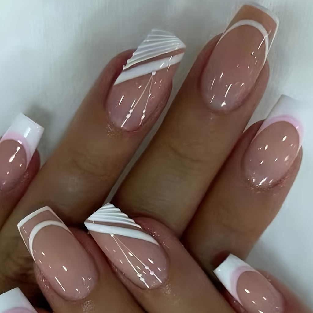 24pcs -Looking Short Square Press-On Nails Compatible for French Manicure/Semi-Short Lengths - Glossy Nude Nail Tips (24 Individual Pieces) - Easy Application, No Glue for DIY Nail Art for Hands & Feet - for &