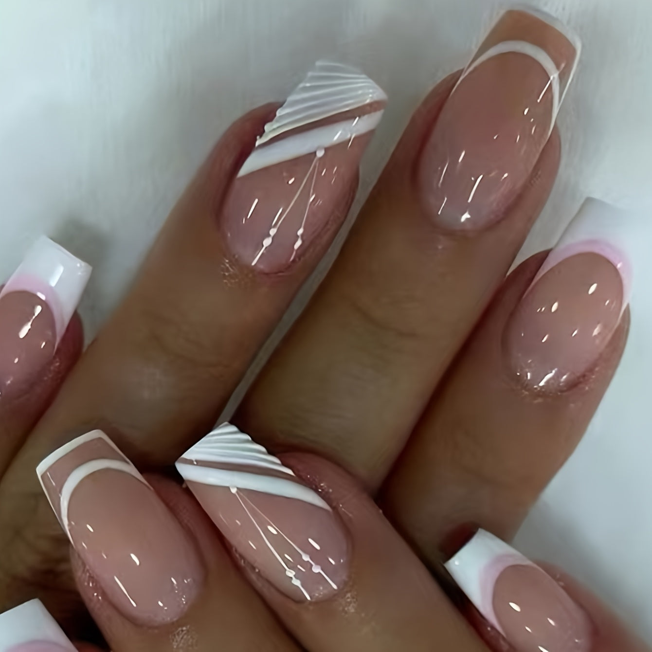 24pcs -Looking Short Square Press-On Nails Compatible for French Manicure/Semi-Short Lengths - Glossy Nude Nail Tips (24 Individual Pieces) - Easy Application, No Glue for DIY Nail Art for Hands & Feet - for &