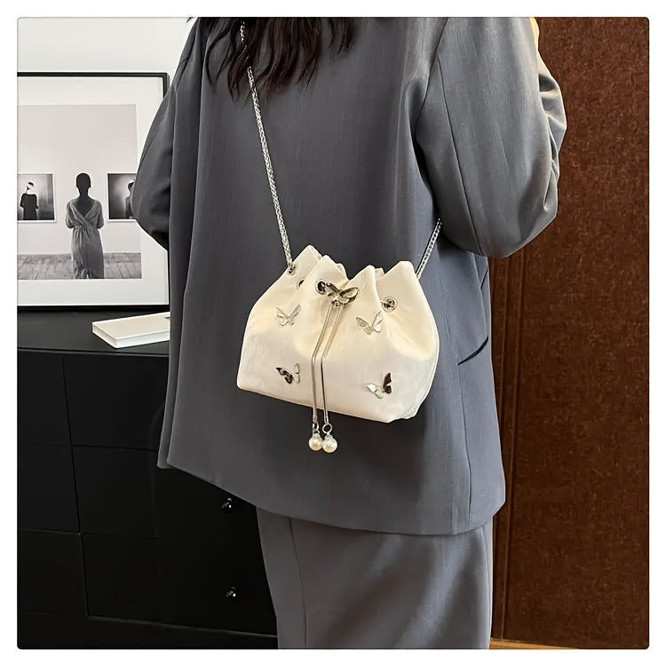 Trendy Bowknot Women'S Handbag, Unique Versatile Tote Bucket Bag, High-Quality Handheld Shoulder Bag, Stylish Chain Crossbody Bag.