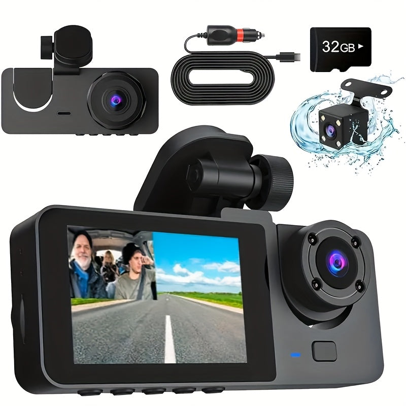 Front 4K/ Built- 1080P Three-Channel Front and Rear Built-in Dash Cam, Full HD Car DVR with Infrared Night Vision Function, Loop Recording, Includes 32/64GB SD Card, WDR, 24-Hour Parking Mode - Birthday Gift YX15, Road Trip C