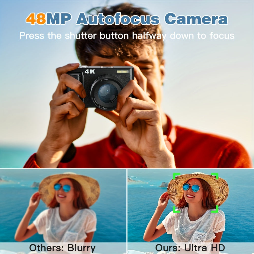 [48MP 4K Camera] Zostuic 48MP 4K Digital Camera | 16X Zoom, 3" 180° Flip Screen, Auto Focus & Anti-Shake, Compact Travel Camera | for YouTube, Live Streaming, Beginners, Includes 32GB SD Card & Accessories