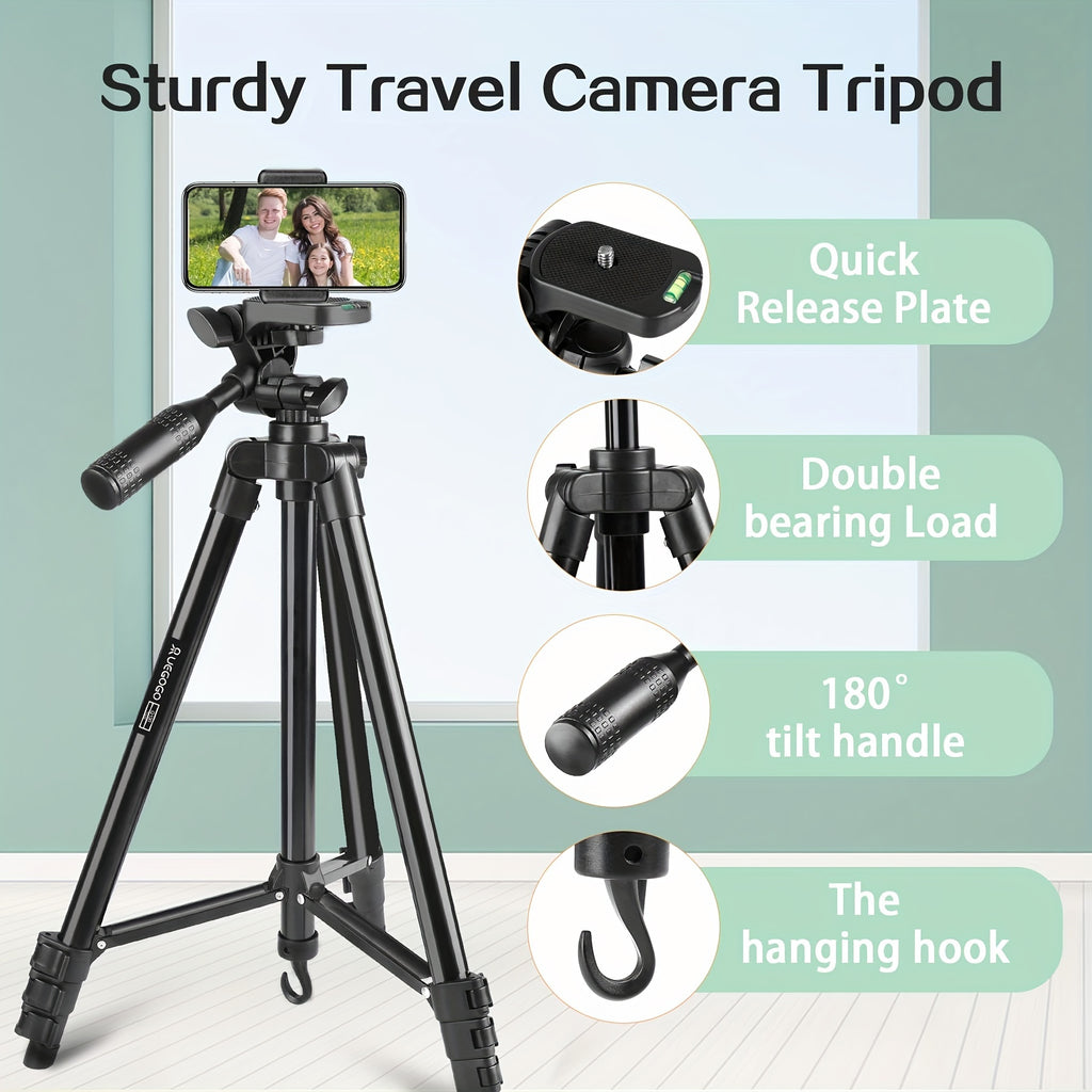 UEGOGO Aluminum Tripod with Gimbal Head, 51" Lightweight, for Cell Phone/Tablet, Ideal for Selfies, Video Recording, Vlogging, Live Streaming, with Carry Bag & Phone Clip, for No Battery Required