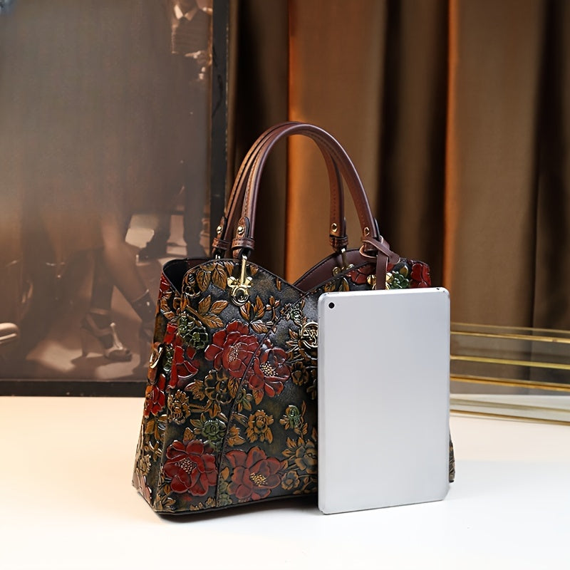 Floral Handbag for Wo, Autumn Winter New Arrival, Hand-Painted Tote with Zipper Closure, Elegant Mom Purse
