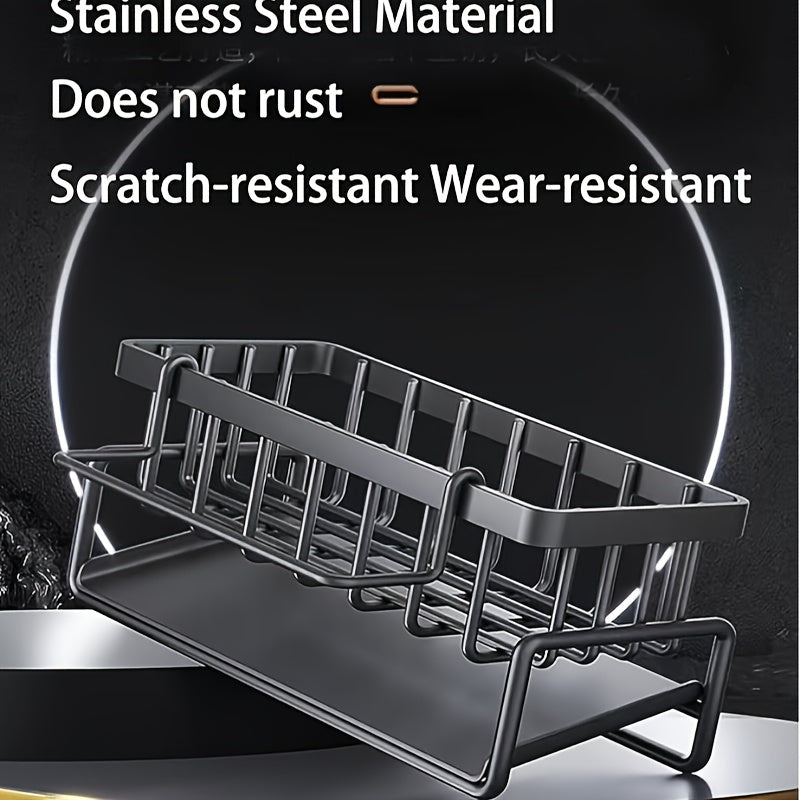 Heavy-Duty Metal Kitchen Sink Organizer Tray - Sink Drainage Rack with Built-in Sponge Holder, Dish Brush Slot - Space-Saving Countertop Organizer, Compatible with Standard Sinks - Easy to Clean Kitchen Storage Rack, Compact