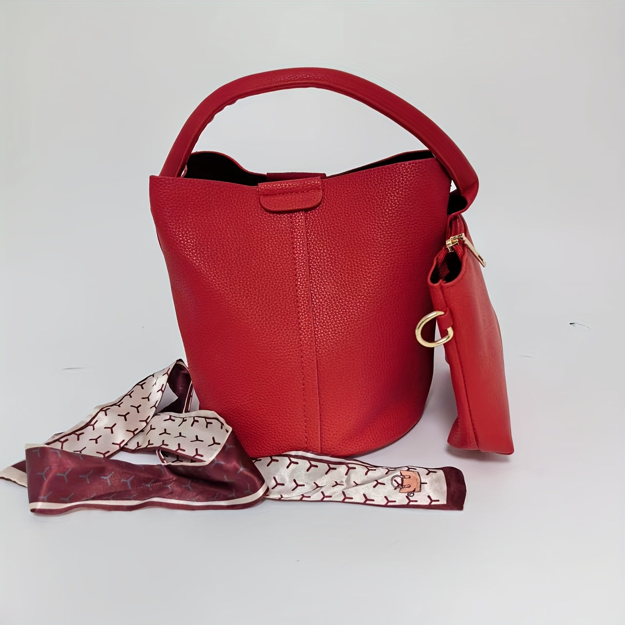 Designer Fashion Red Bucket Bag for Women, Spring/Summer, Solid Color, Magnetic Closure, Hand Wash, with Lining, Messenger Shoulder Bag