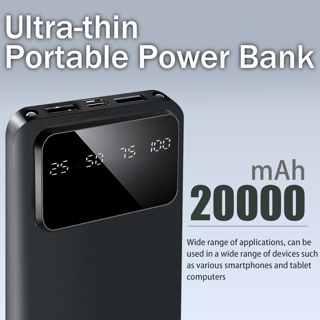 Large Capacity Mobile Power Supply 10000/ 20000mah, 5V2.1A Portable USB Charger, LED And Digital Display, For Ios/ Android Devices, 2xUSB Output, Type-c/ Micro Input, Safe And Stable Polymer Lithium Battery