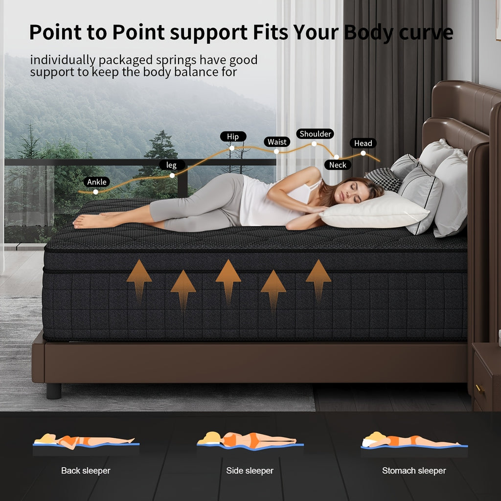 [Hybrid Mattress] Hybrid Mattress | 8in/10in/12in/14in Twin, Full, Queen, King | Memory Foam And Spring, Medium Firmness, Lumbar Support, for Home RoomsHotels, Boxed