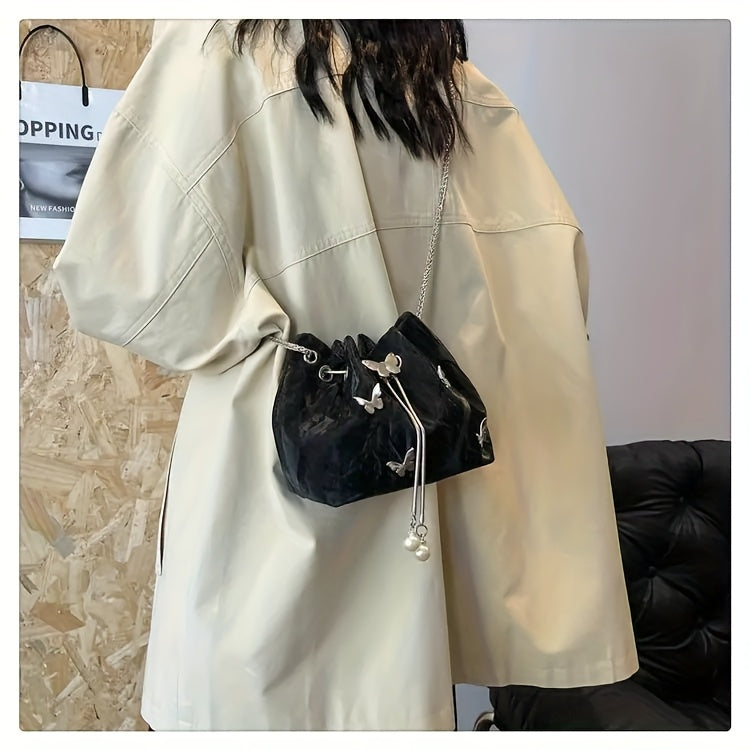 Trendy Bowknot Women'S Handbag, Unique Versatile Tote Bucket Bag, High-Quality Handheld Shoulder Bag, Stylish Chain Crossbody Bag.